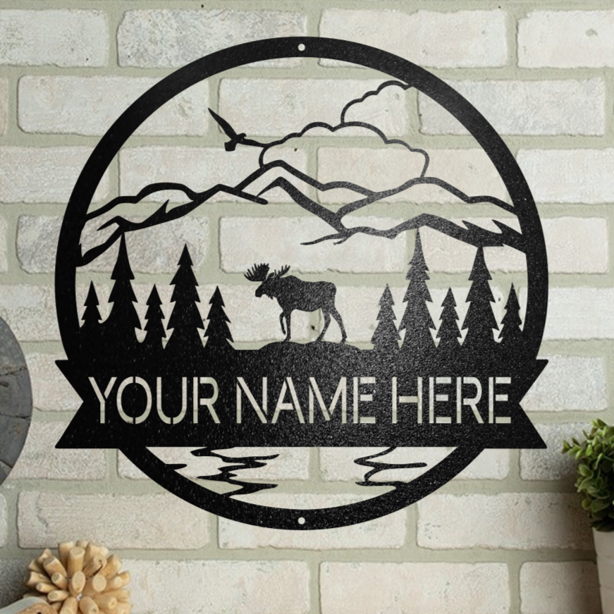 MOUNTAIN NATURE SCENE CUSTOM MONOGRAM **MOOSE**