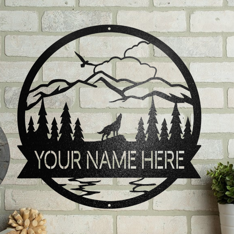 MOUNTAIN NATURE SCENE CUSTOM MONOGRAM **WOLF**